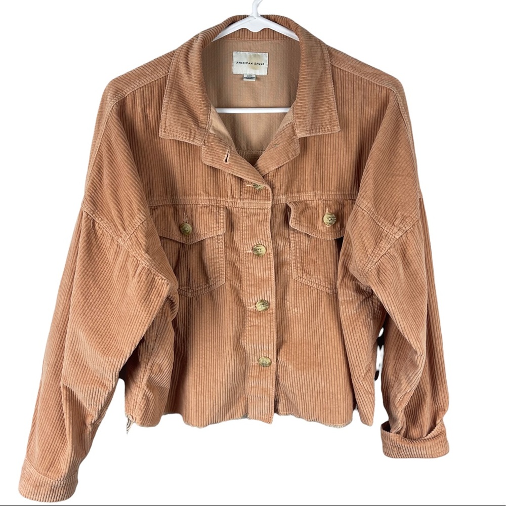 American Eagle Corduroy Raw Cropped Jacket Button Front Blush sz M Women’s